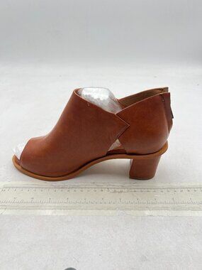 YDN Brown Peep Toe Booties Low Chunky Heels Back Zipper Sandal Ankle Boots